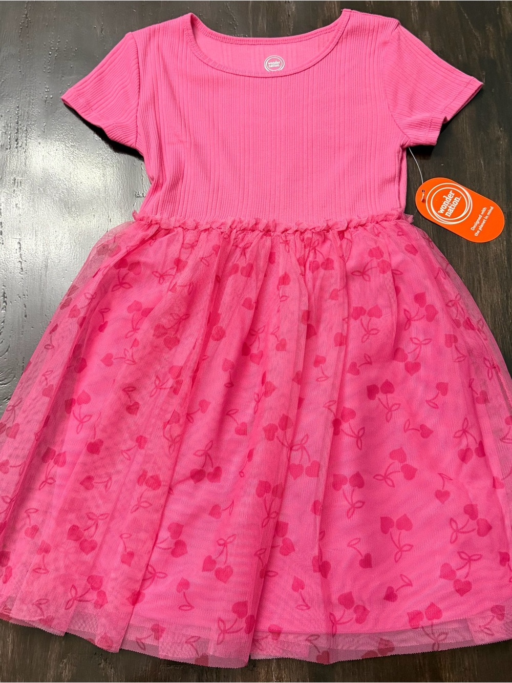 wonder nation Bright Pink Ribbed Bodice Tulle Dress
